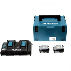 Kit De Démarrage : Batterie + Chargeur Pack Énergie 18 V Li-Ion Makita (2 Batteries 5 Ah + 1 Chargeur Double) Avec Coffret MAKPAC 197629-2
